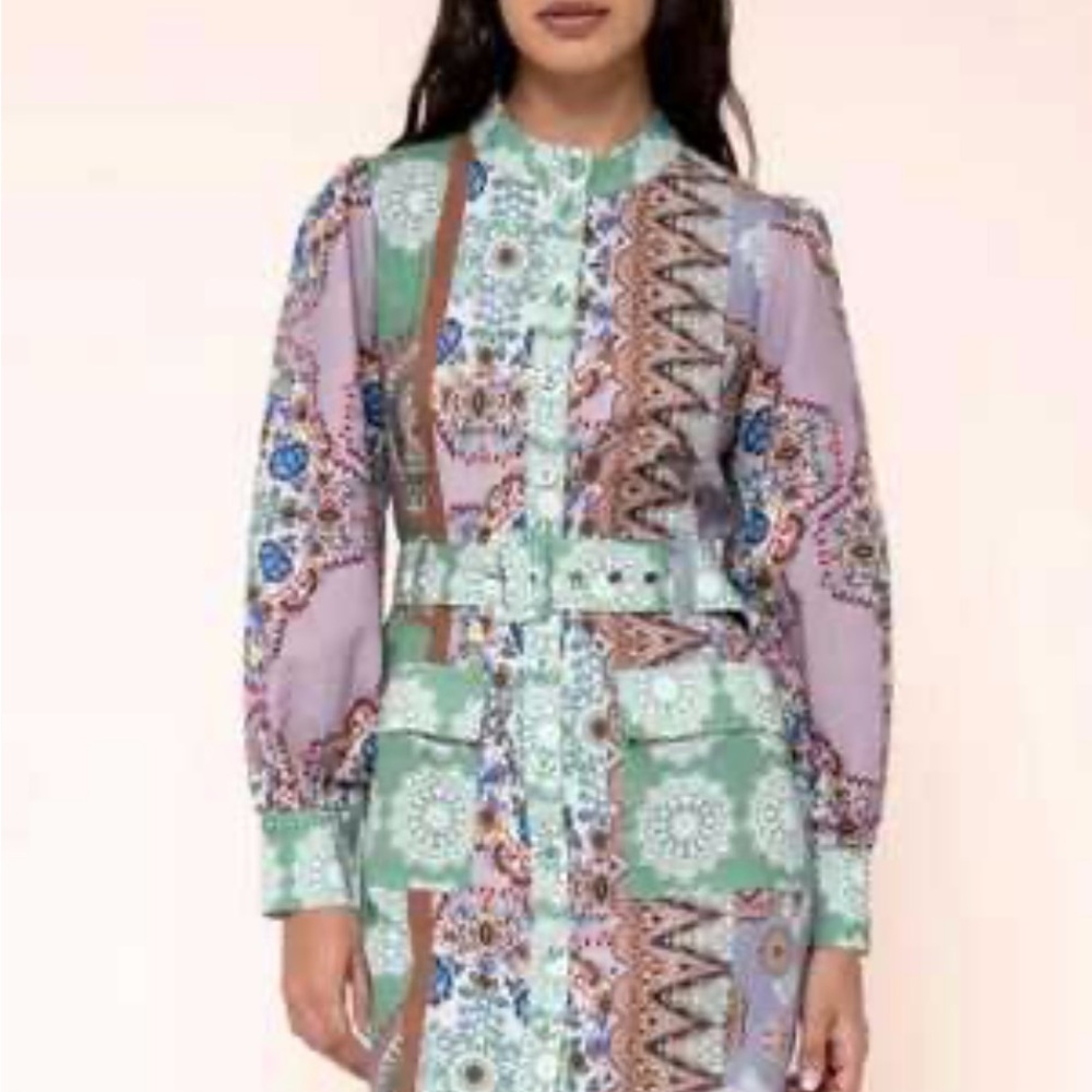 Anthropologie Kachel Green and White Patterned Dress